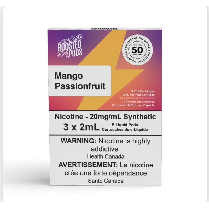 Boosted pods STLTH Compatible – Mango Passionfruit  – 50MG HIT – Synthetic Nicotine