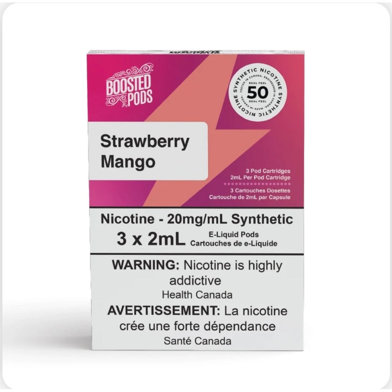 Boosted pods STLTH Compatible – Strawberry Mango – 50MG HIT – Synthetic Nicotine