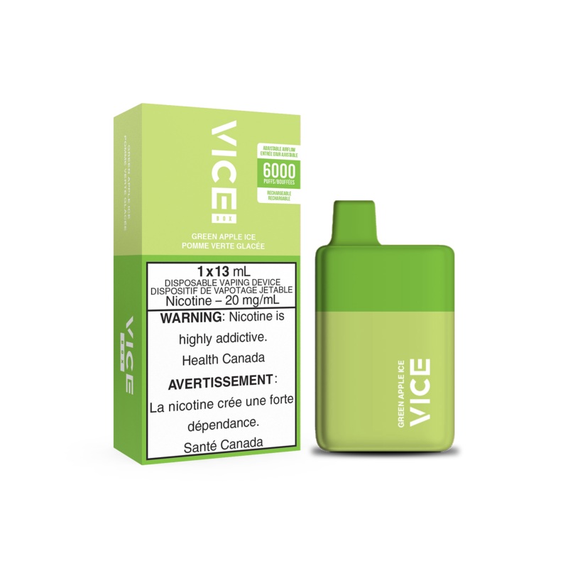 Vice Box Rechargeable Disposable Vape – 6000 Puffs -Green Apple Ice