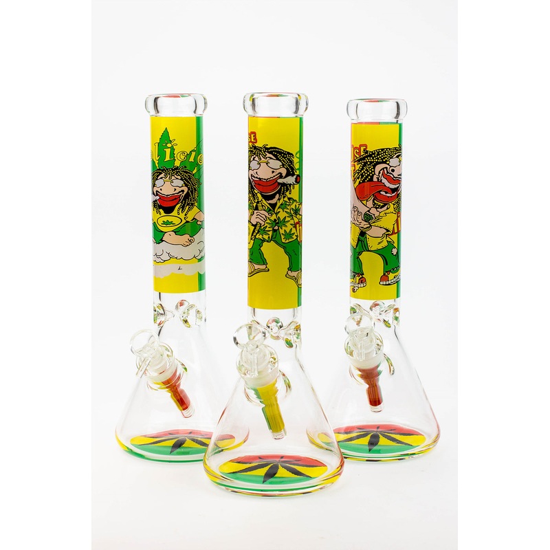 Classic Beaker Glass Bong – Rasta Man – 13.5 Inches