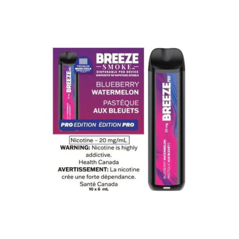 Breeze Pro Disposable Vape – Blueberry Watermelon- 2000 Puffs – ZERO  NICOTINE