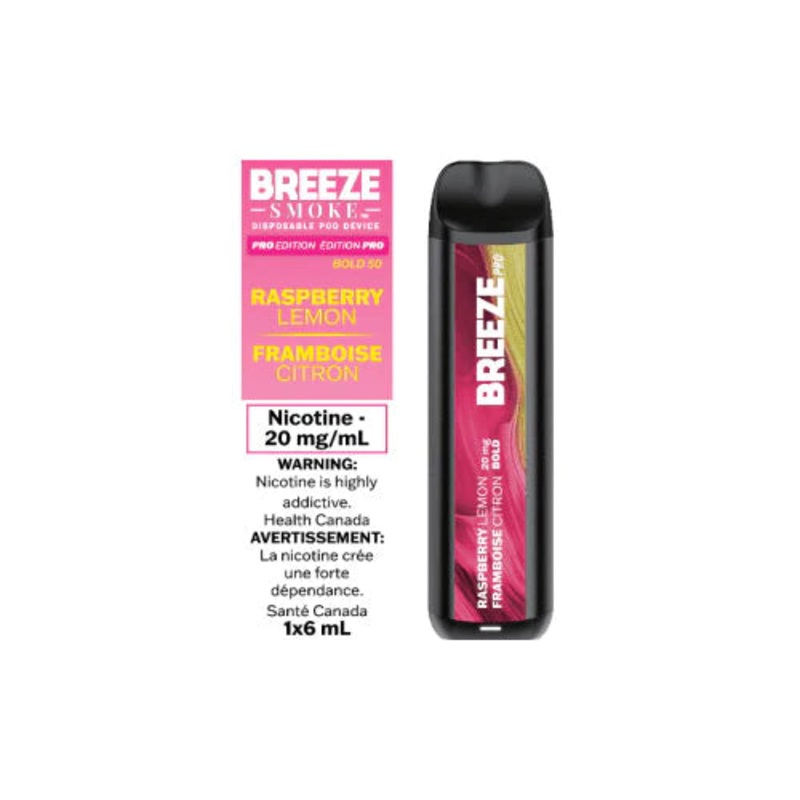 Breeze Pro Disposable Vape – Raspberry Lemon – 2000 Puffs – Zero Nicotine