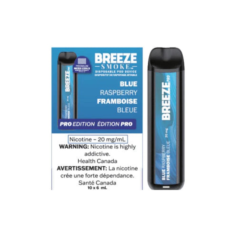 Breeze Pro Disposable Vape – Zero Nicotine – Blue Raspberry- 2000 Puffs