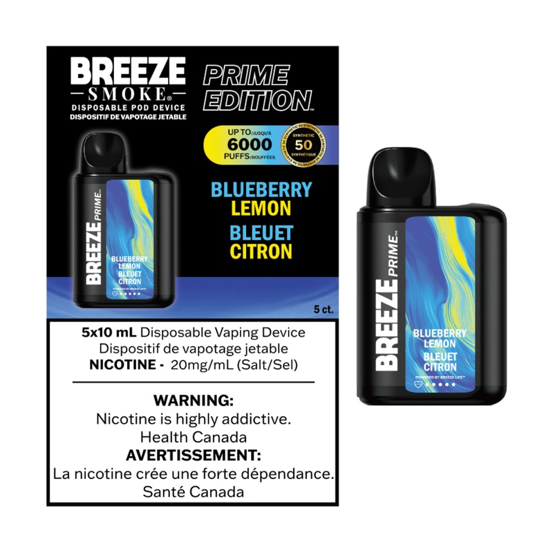 Breeze Prime Edition Disposable Vape – 6000 Puffs – Blueberry Lemon