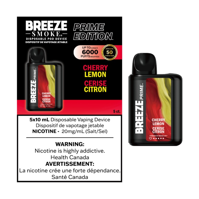 Breeze Prime Edition Disposable Vape – 6000 Puffs – Cherry Lemon