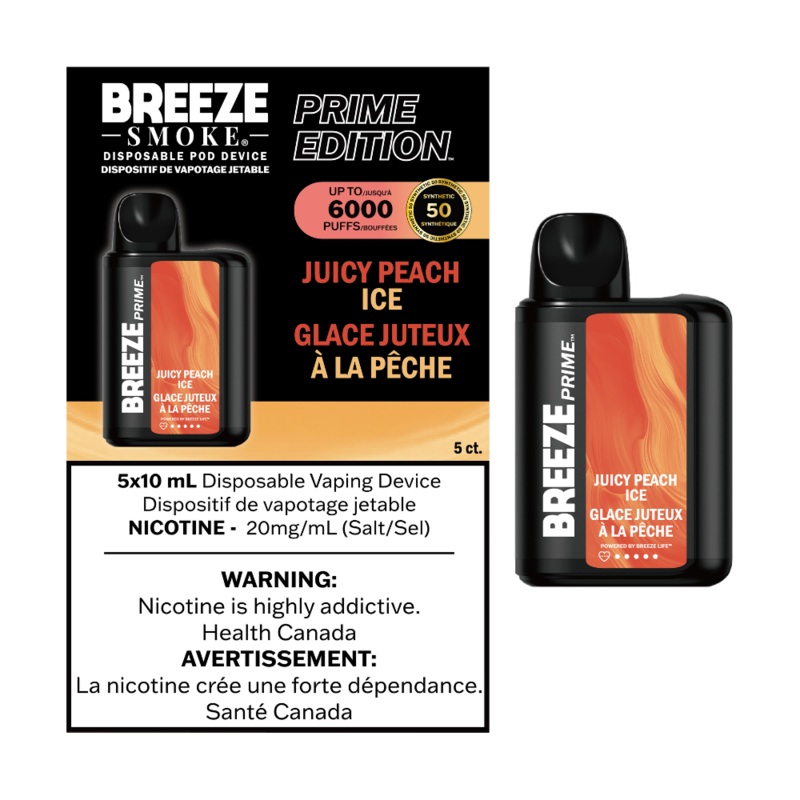 Breeze Prime Edition Disposable Vape – 6000 Puffs – Juicy Peach Ice