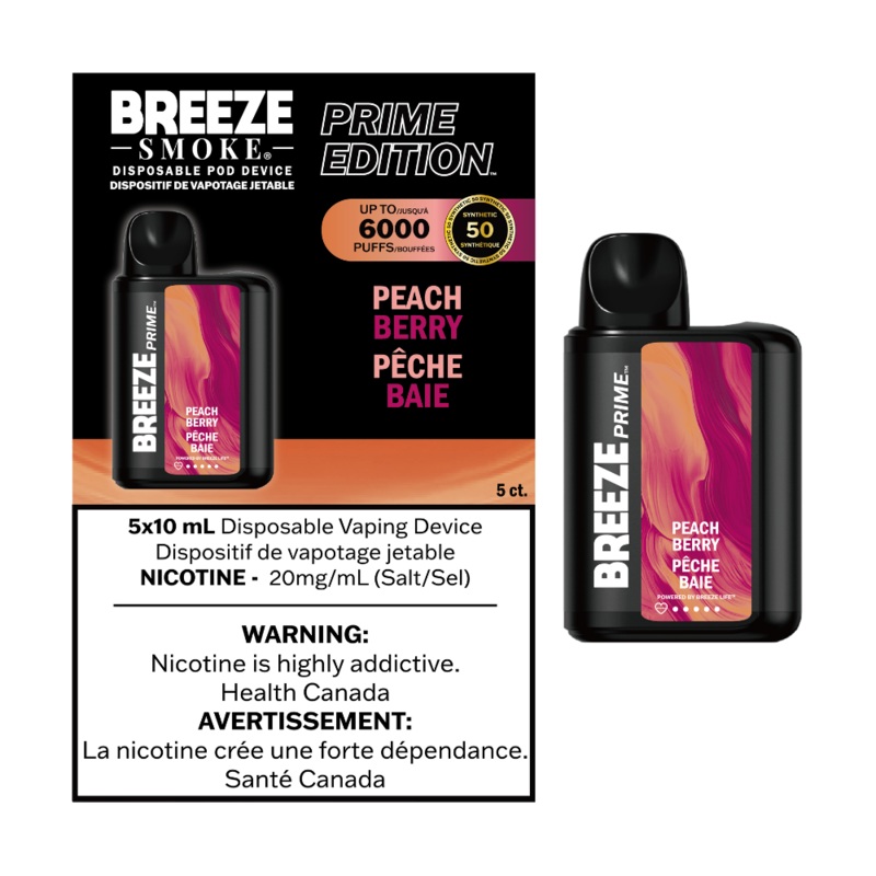 Breeze Prime Edition Disposable Vape – 6000 Puffs – Peach Berry