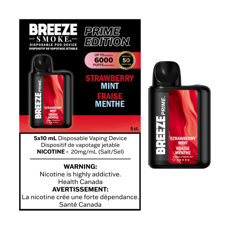 Breeze Prime Edition Disposable Vape – 6000 Puffs – Strawberry Mint