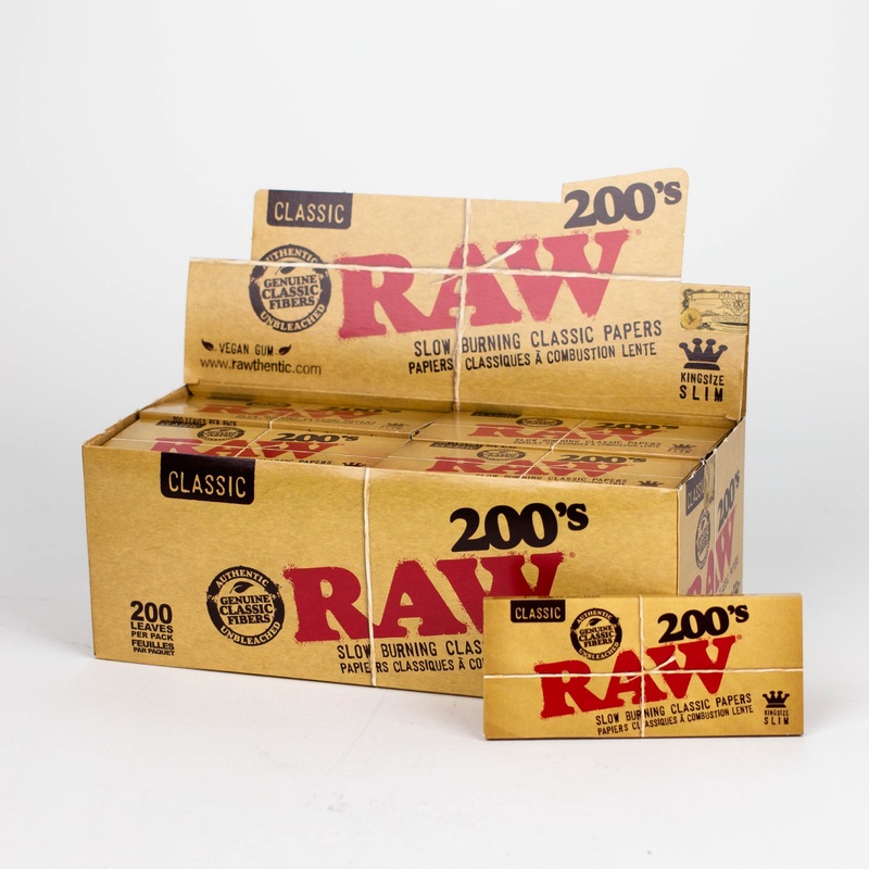 RAW 200’s. Natural Unrefined King Slim paper Box of 40
