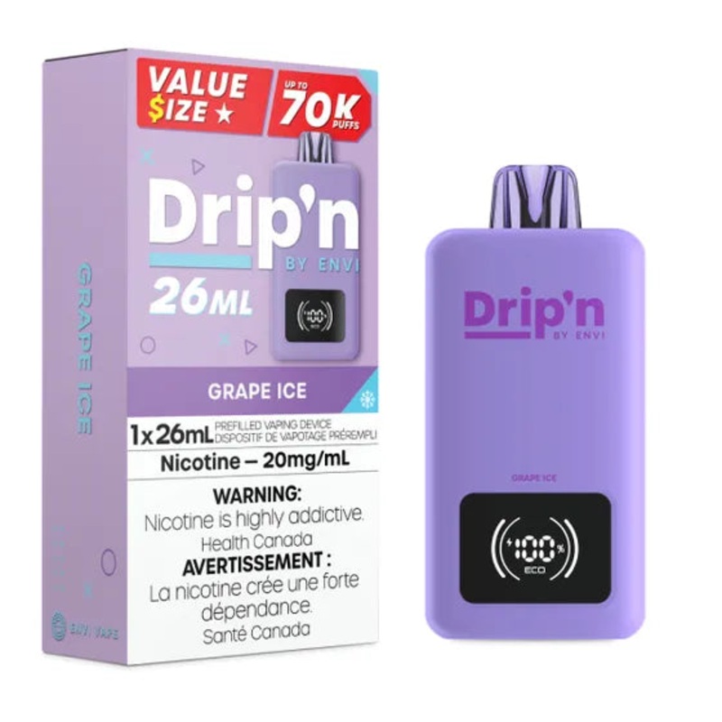 Drip’n by Envi 26ML Disposable Vape – 70K Puffs – Grape Ice