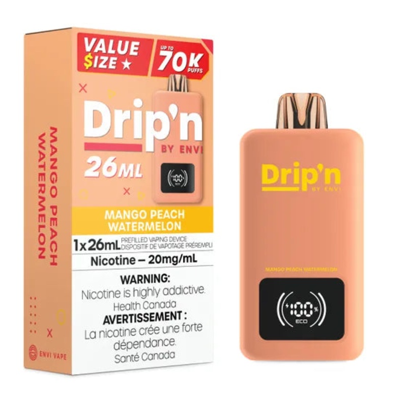 Drip’n by Envi 26ML Disposable Vape – 70K Puffs – Mango Peach Watermelon