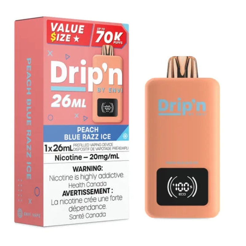 Drip’n by Envi 26ML Disposable Vape – 70K Puffs – Peach Blue Razz Ice