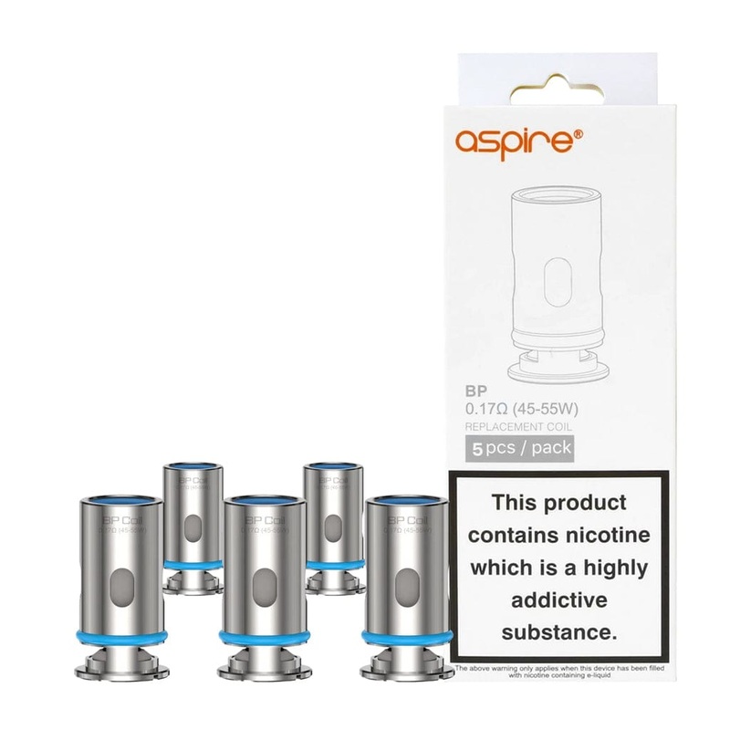 Aspire BP Replacement Coils|BP 0.17ohm Mesh (45W-55W) (Won’t fit Huracan Mini)|BP 0.3ohm Mesh (30W-40W) (Won’t fit Huracan Mini)|Discontinued – BP 0.4ohm Mesh (25W-35W)|BP 0.6ohm (12W-25W)|BP 1.0ohm (10W-16W)