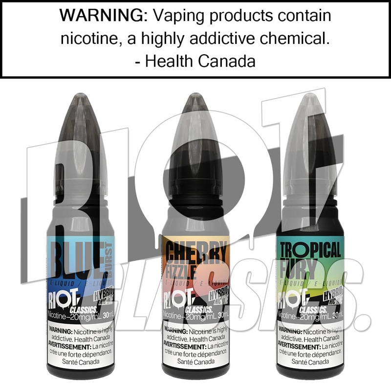 Riot Squad – Classics – Salt|Blue Burst 10mg/mL|Blue Burst 20mg/mL|Cherry Fizzle 10mg/mL|Cherry Fizzle 20mg/mL|Pink Grenade 10mg/mL|Pink Grenade 20mg/mL|Purple Burst 10mg/mL|Purple Burst 20mg/mL|Tropical Fury 10mg/mL|Tropical Fury 20mg/mL|Trubblegun 10mg/