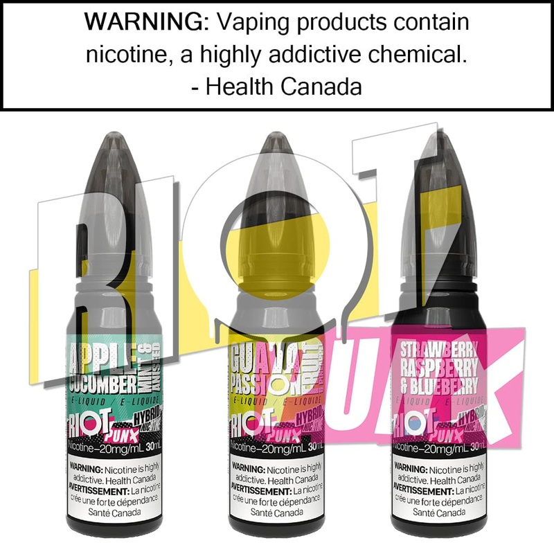 Riot Squad – PUNX – Hybrid|(Discontinued) Apple Cucumber Mint Aniseed 5mg/mL|Apple Cucumber Mint Aniseed 10mg/mL|Apple Cucumber Mint Aniseed 20mg/mL|Banana Raspberry Dragonfruit 10mg/mL|Banana Raspberry Dragonfruit 20mg/mL|Blackcurrant Watermelon 10mg/mL|