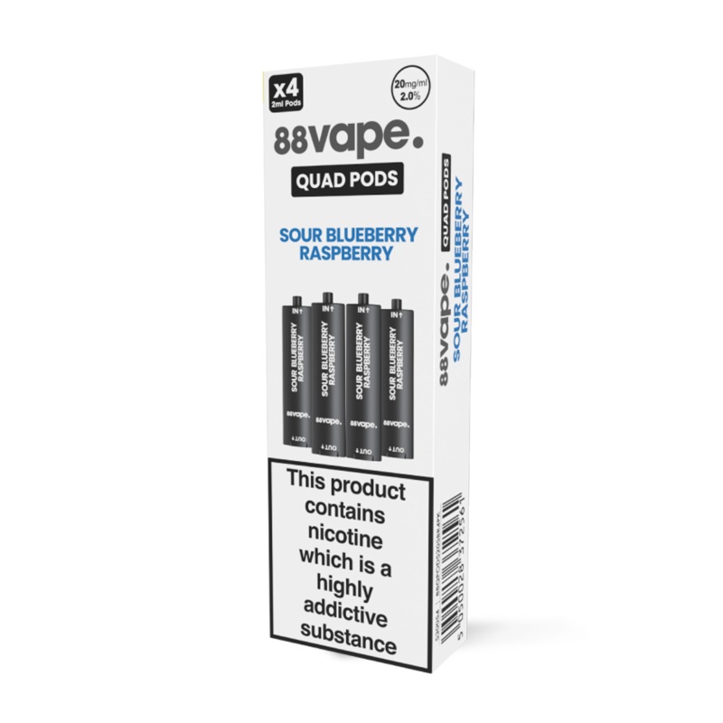 88Vape Quad Sour Blue Raspberry Pods (x4)
