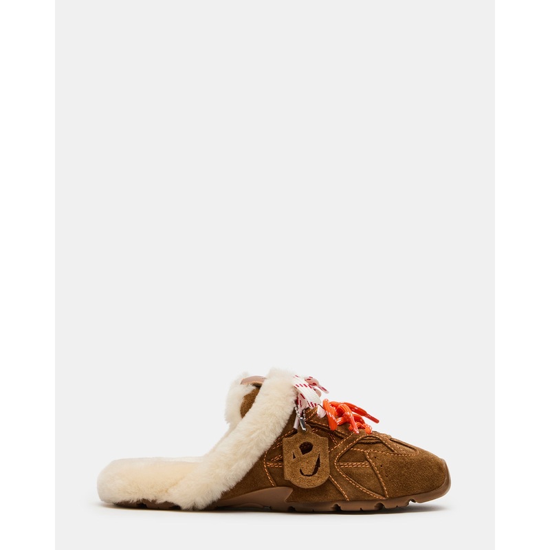 AZIEL MULE FAUX FUR CHESTNUT SUEDE