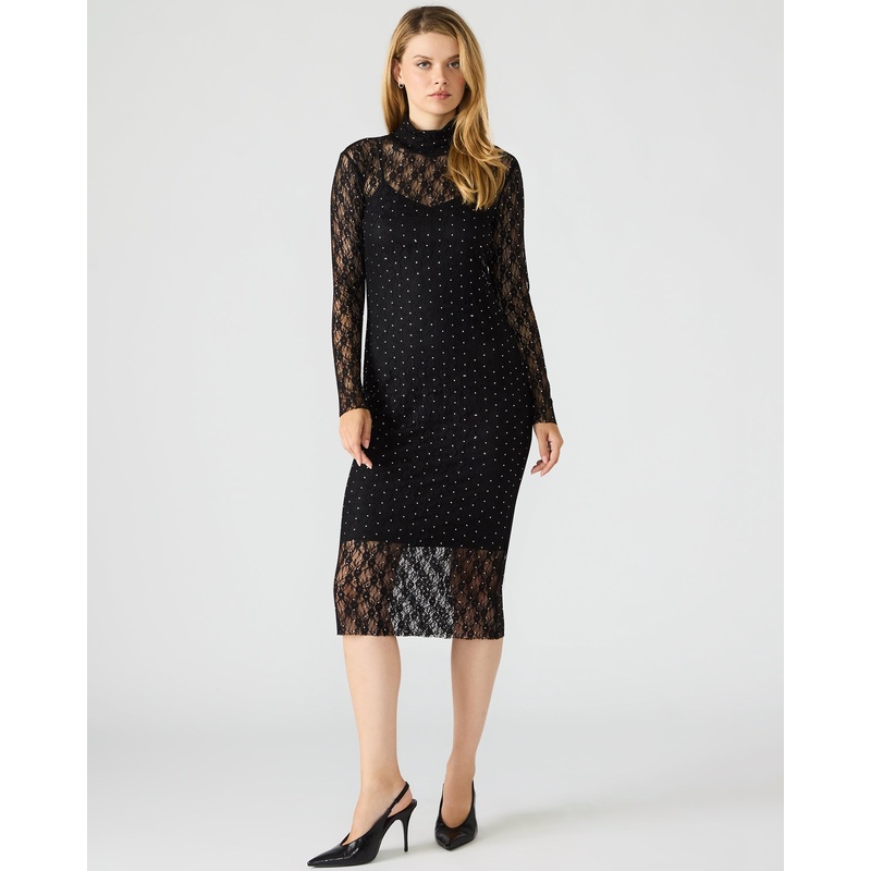 VIVIENNE STUDDED LACE DRESS BLACK