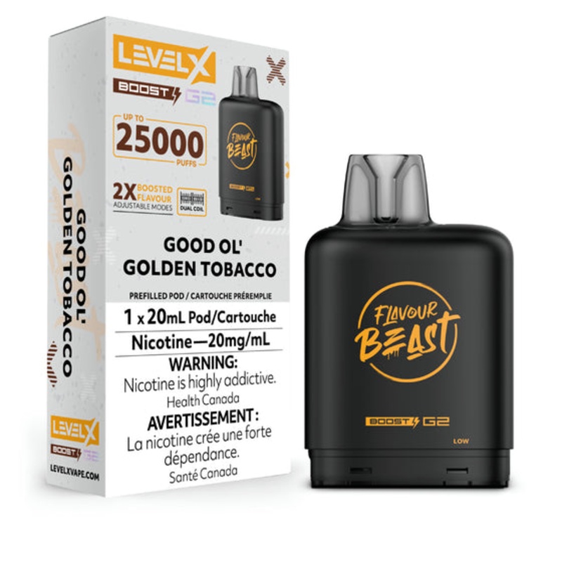 Level X Boost Pod 20ml – Flavour Beast – Good Ol’ Golden Tobacco