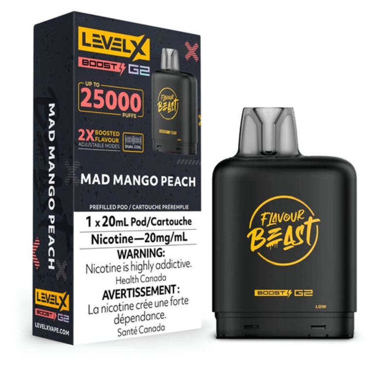 Level X Boost Pod 20ml – Flavour Beast – Mad Mango Peach
