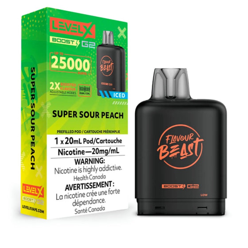 Level X Boost Pod 20ml – Flavour Beast – Super Sour Peach Iced