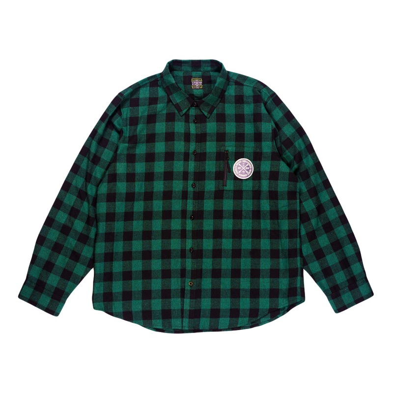 Grassroots – Stanley Mouse Mandolin Jester Never Summer Green Flannel Shirt
