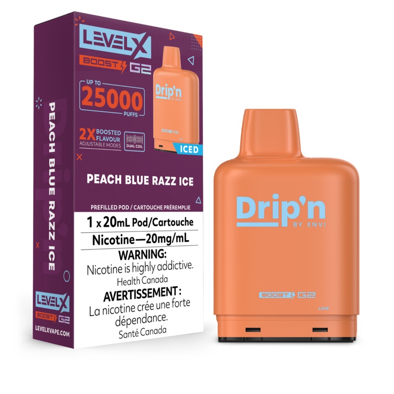 Level X Drip’n Boost – Peach Blue Razz Ice [FED]
